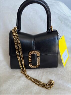 Marc Jacobs Black Mini Top-Handle Bag with Gold Chain